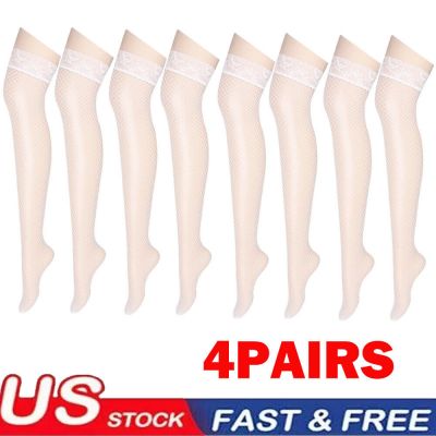 4Pair White Women Stockings Lace Mesh High Thigh Fishnet Sexy Long Pantyhose HOT